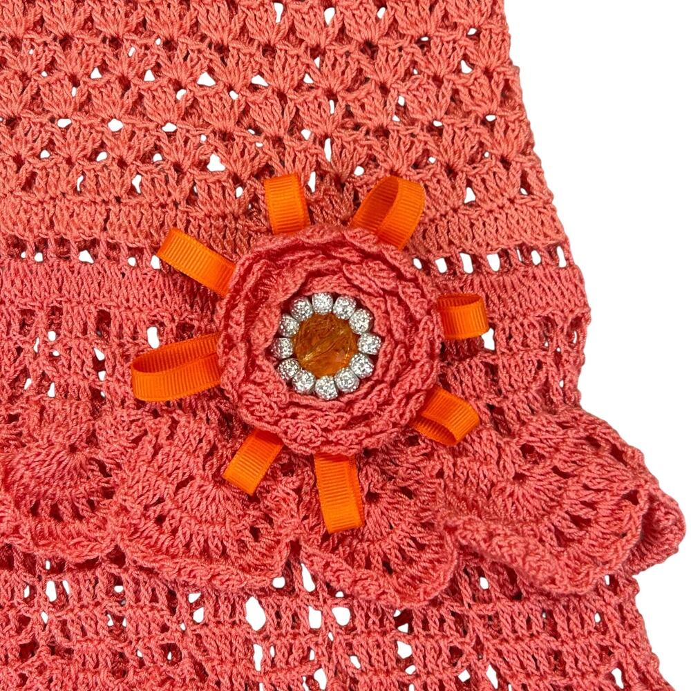 Handmade Crochet Ruffle Dress Girls Size 6 (30" Length) Pink Coral Sleeveless - Picture 2 of 13